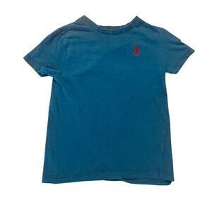 US Polo Assn Kids Blue Slub Knit Short Sleeve T-Shirt Red Logo XS 4/5 (0900)